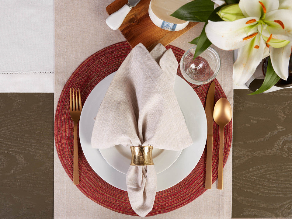 Set of 6 Variegated Red Round Woven Placemats 15&quot; x 15&quot;