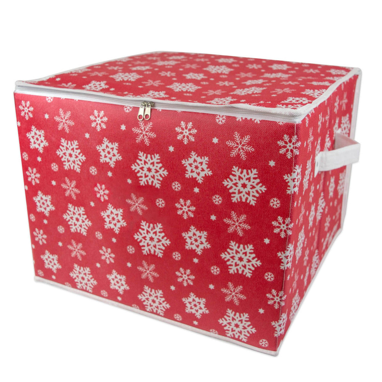 Snowflake Print Large Ornament Storage Bag, 16" Red and White