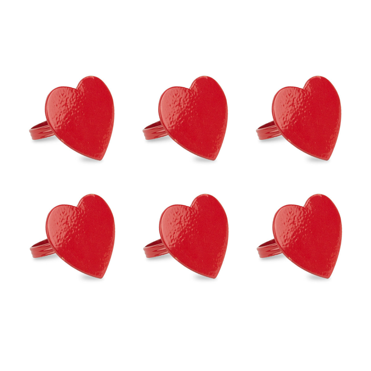 Set of 6 Red Heart Shaped Napkin Rings 2.25"