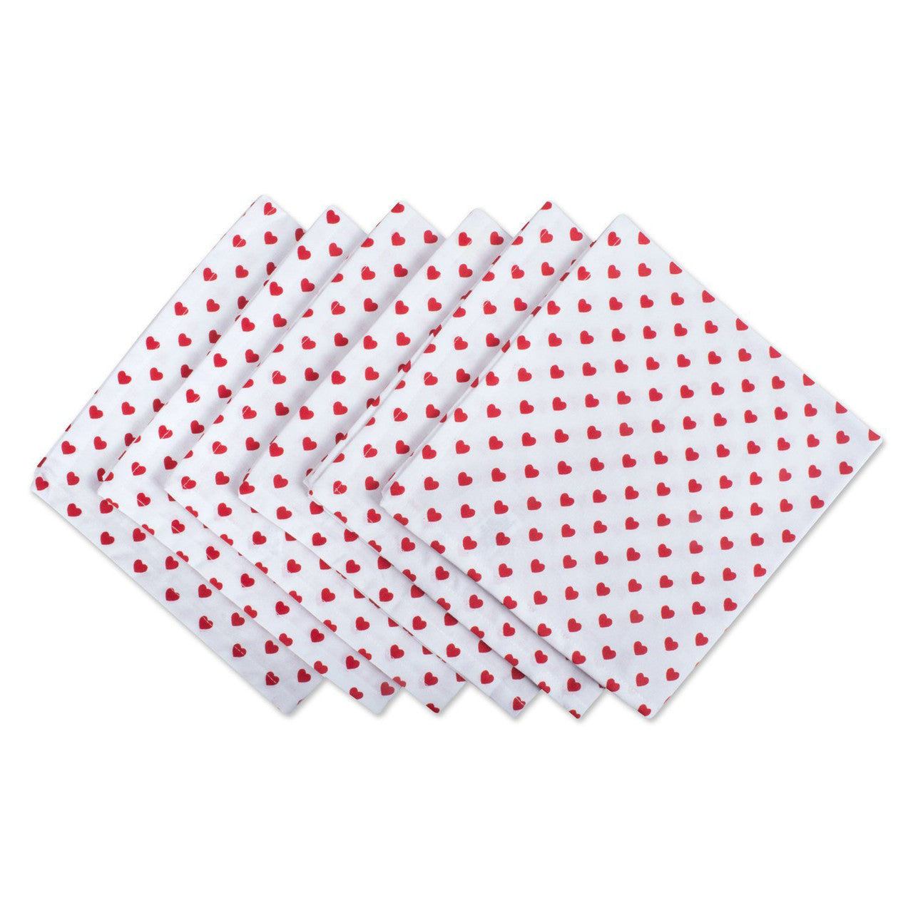 Set of 6 Hearts Printed Square Over-Sized Napkins (White and Red)