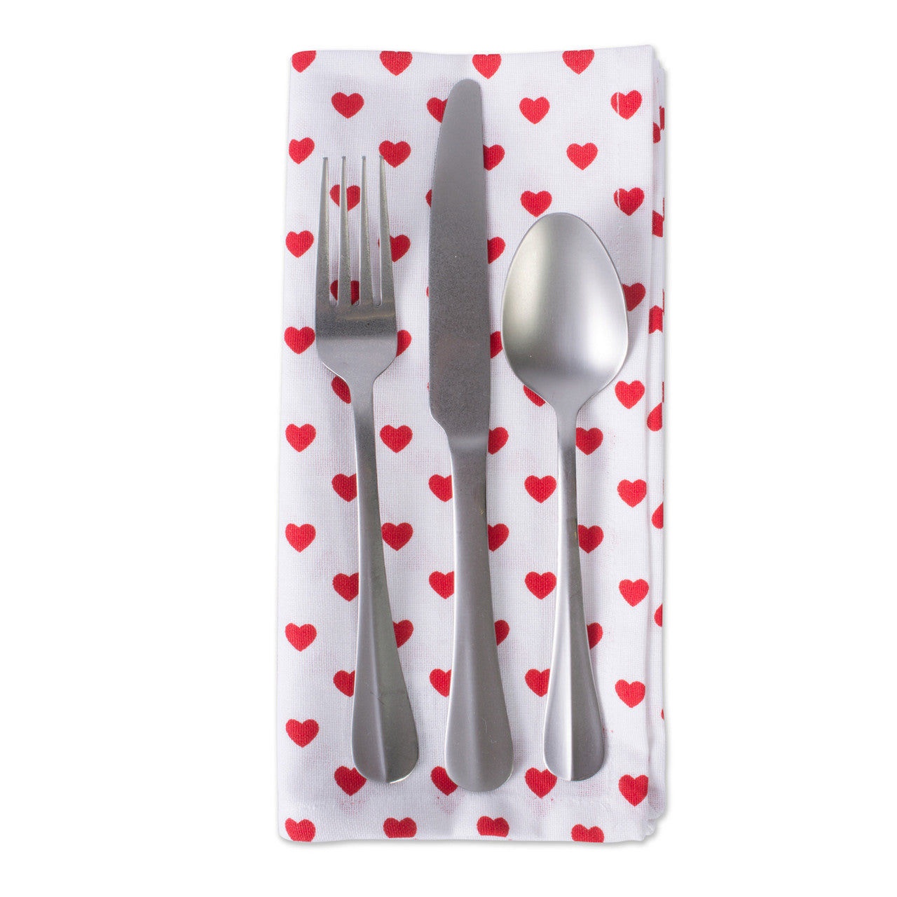 Set of 6 Hearts Printed Square Over-Sized Napkins (White and Red)