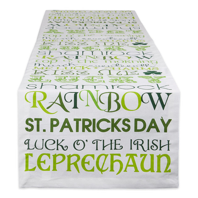 St Patricks Day Table Runner 108" Large White Green