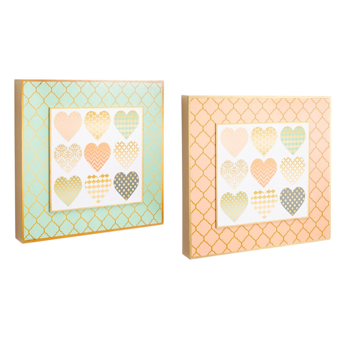 Set of 2 Lattice and Heart Square Wall Plaques 16&quot; for Home Valentines Decoration