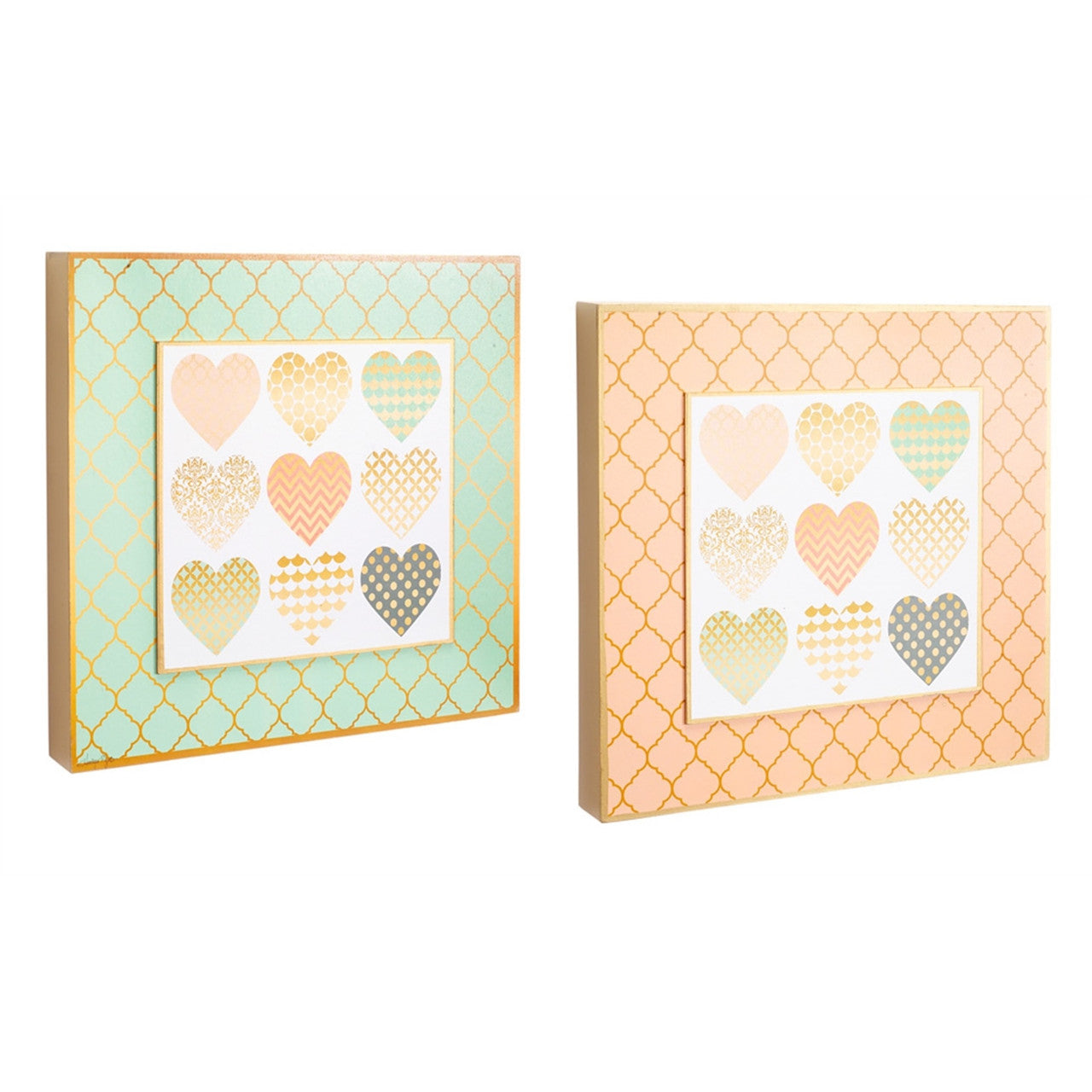 Set of 2 Lattice and Heart Square Wall Plaques 16" for Home Valentines Decoration