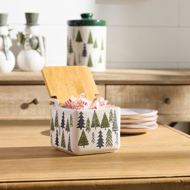 Ceramic Canister Pine Tree Christmas for Storage 5.25"