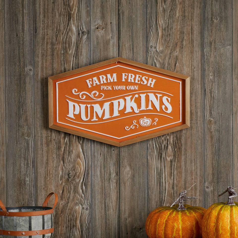 Farm Fresh Pumpkins Wall Sign Rustic Orange 19.75" Autumn Harvest Decor