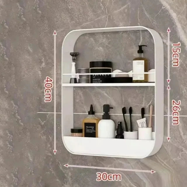 Modern Bathroom Storage 2-Layer Wall Mount Shelf (White)