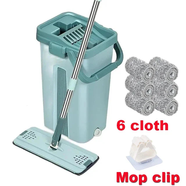Flat Mop & Bucket with Microfiber Pads (Mop with 6 Cloth)