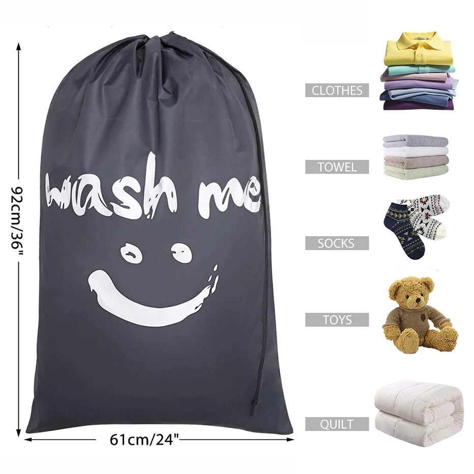 Machine Washable Nylon Laundry Bag Travel Storage Pouch & Dirty Clothes Organizer with Drawstring (Gray)