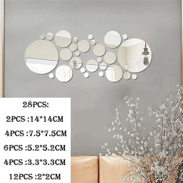 3D Circular Mirror Wall Stickers, Self Adhesive DIY Wall Art for Living Room