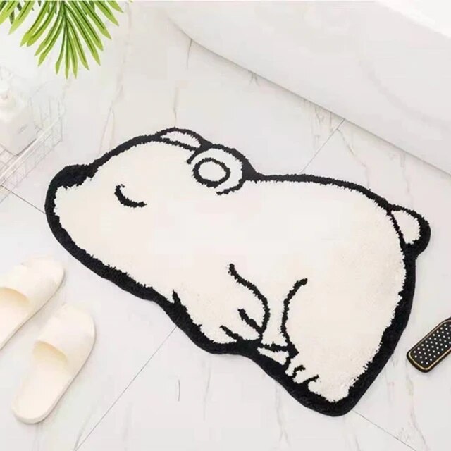 Bath Rug Cute Animal Pattern Imitation Cashmere Floor Cartoon Door, White Bear (40cm x 60cm)