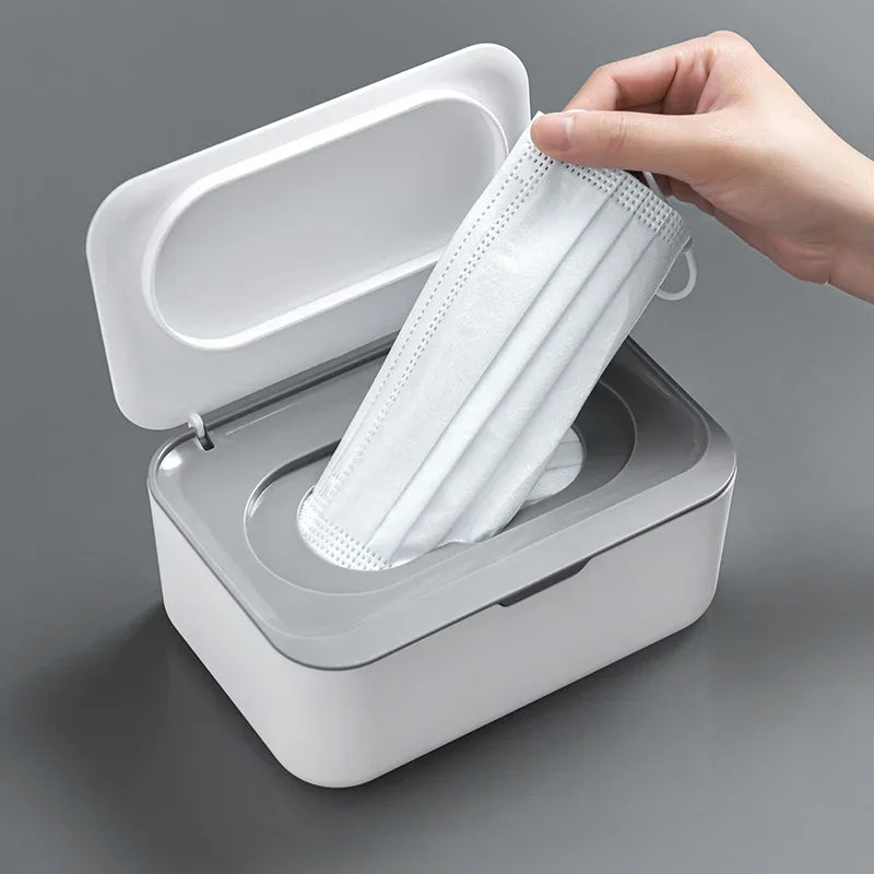 Portable Tissue Box with Lid Dustproof Wet Wipe Dispenser Mask Storage