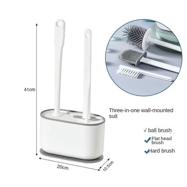 Wall Mount Toilet Brush Set Modern Bathroom Cleaning Kit (White)