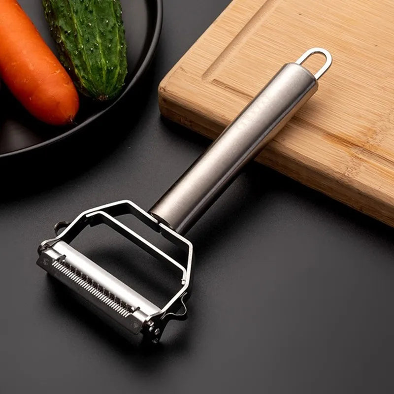 Vegetable Kitchen Peeler Fruit Slicer Stainless Steel, 2 in 1 Multifunctional Tool