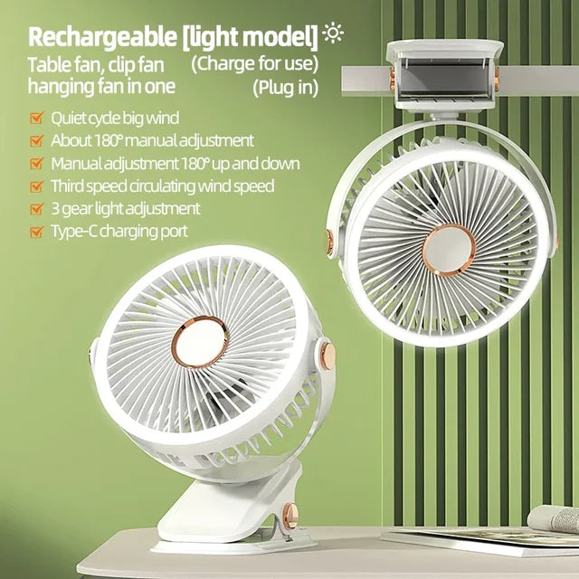 Rechargeable LED Light Fan 8000mAh, Portable Cooling Fan for Camping, Home & Desk (White)