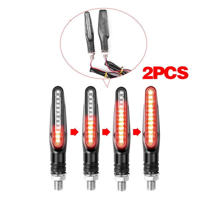Motorcycle LED Turn Signals Sequential Flowing, Brake, Tail Light (2PCS, Red)