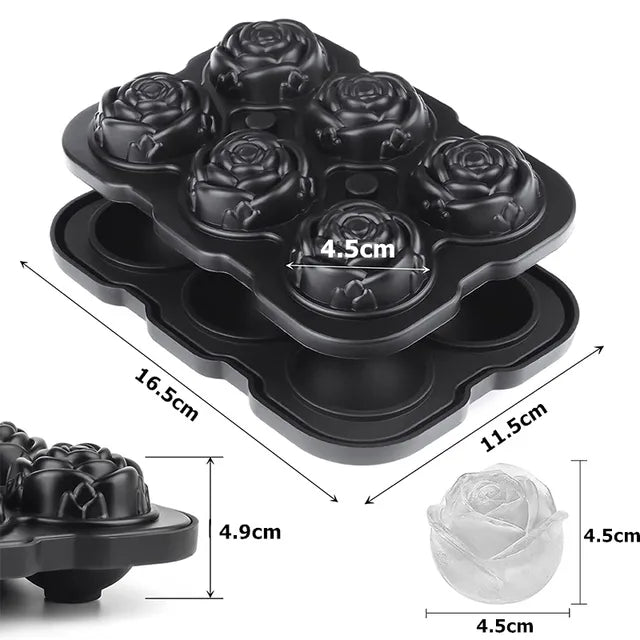 Ice Cube Tray Release Rose Easy Trays Pack Silicone, Black