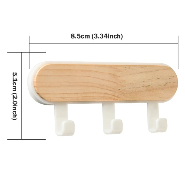 Modern Wood Wall 3 Hooks Strong Adhesive for Doors & Walls (White)