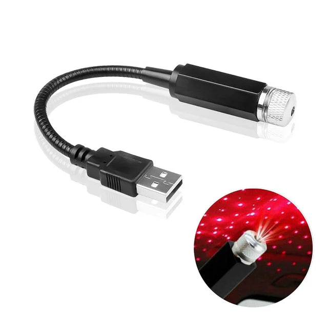 Car LED Starry Night Light Projector Lamp 1 Piece, USB Powered Car Light (Red)