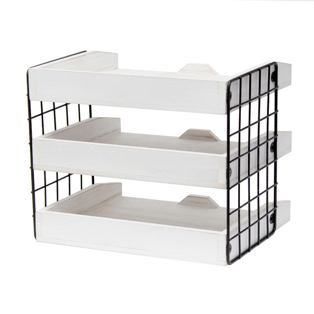 Wooden Mail Letter Tray 3 Shelves (White)