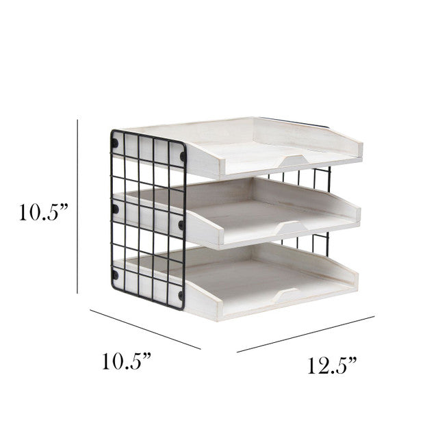 Wooden Mail Letter Tray 3 Shelves (White)