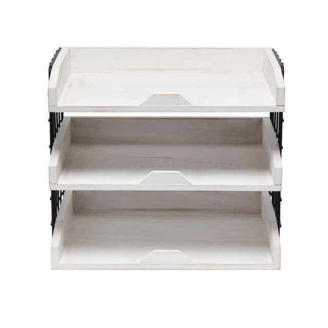 Wooden Mail Letter Tray 3 Shelves (White)