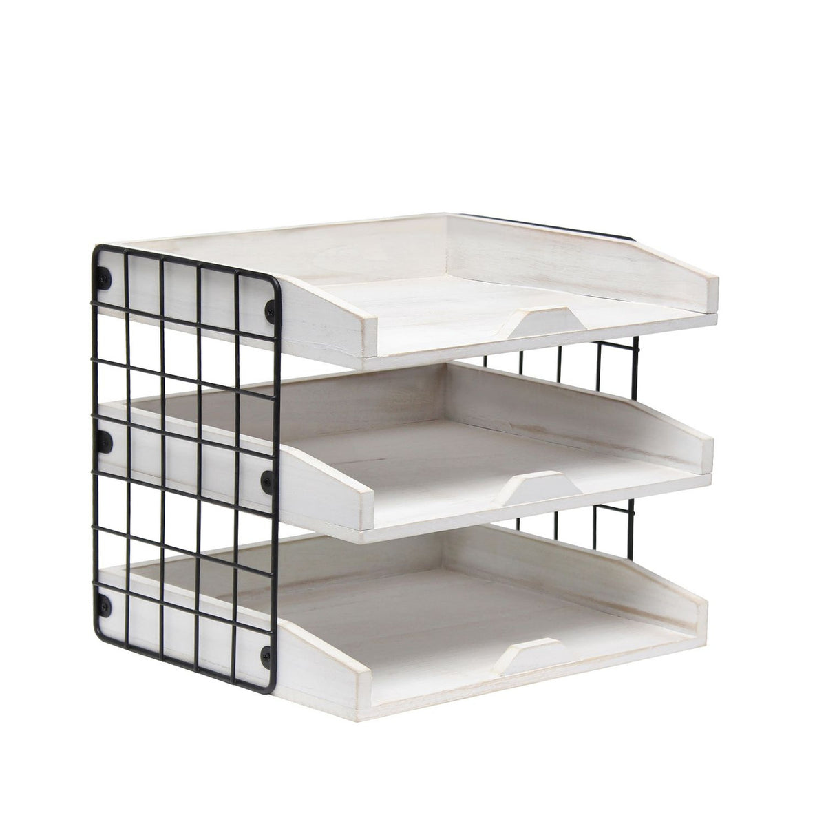 Wooden Mail Letter Tray 3 Shelves (White)