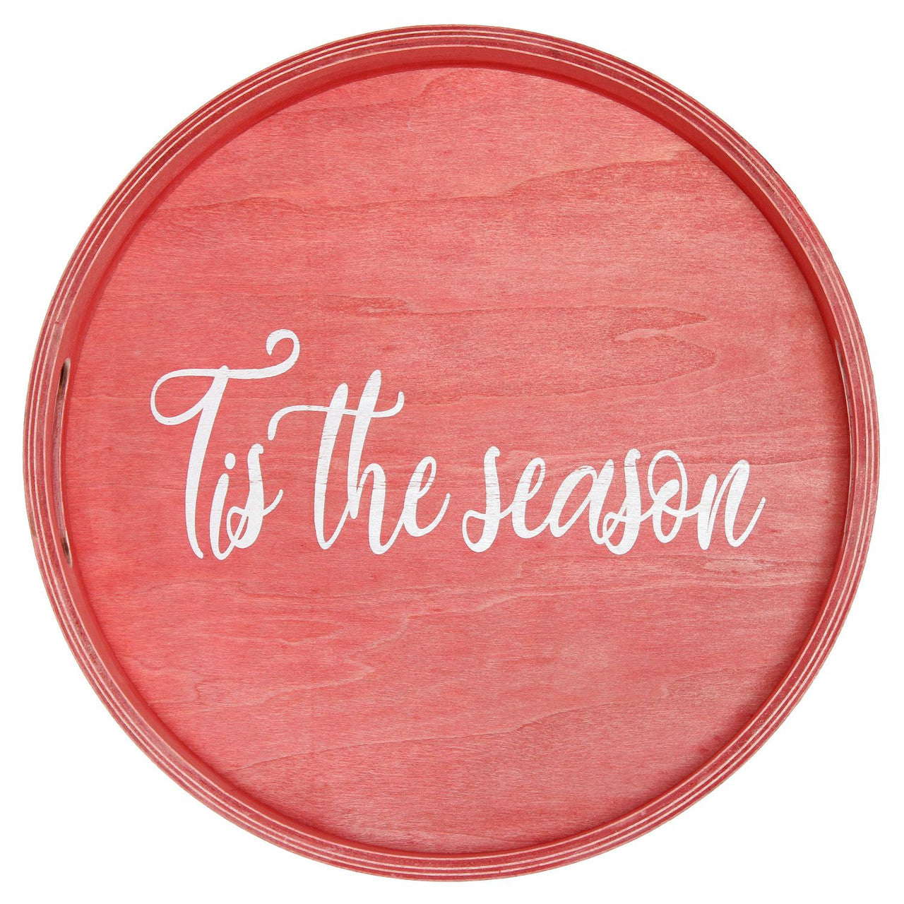 Round Red Wooden Decorative Tray 13.75"