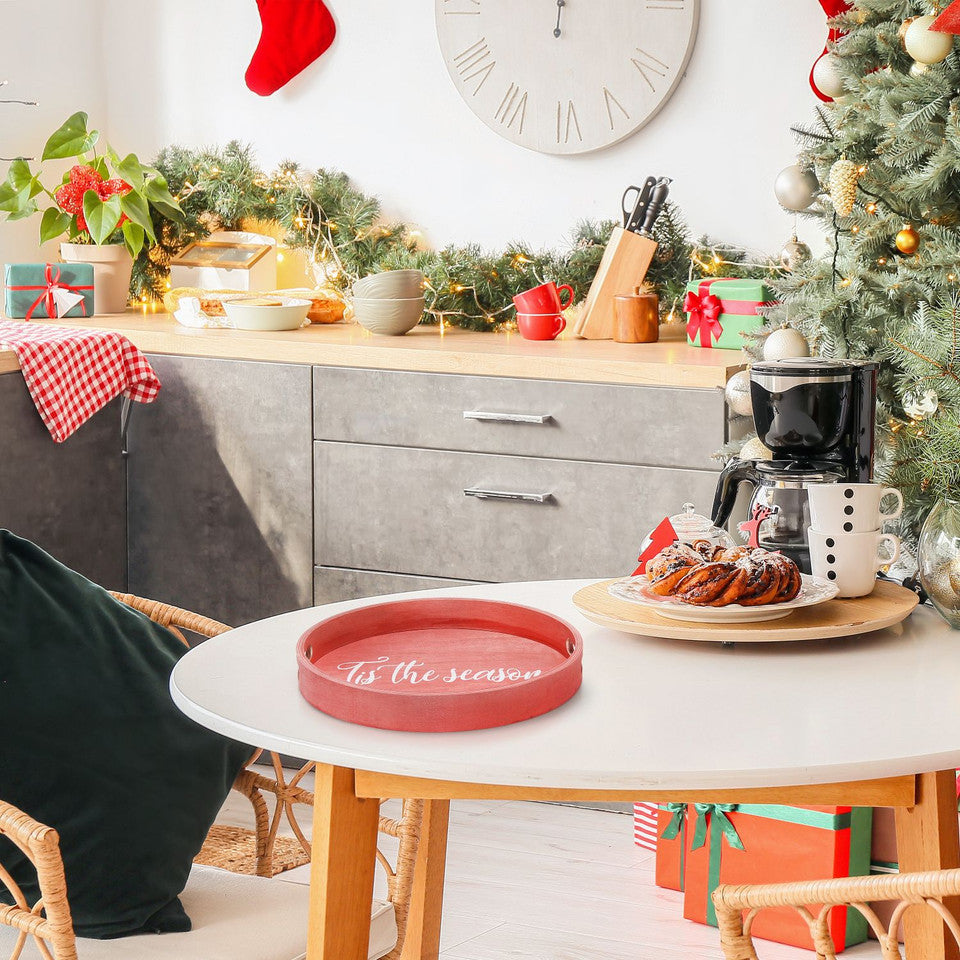 Round Red Wooden Decorative Tray 13.75&quot;