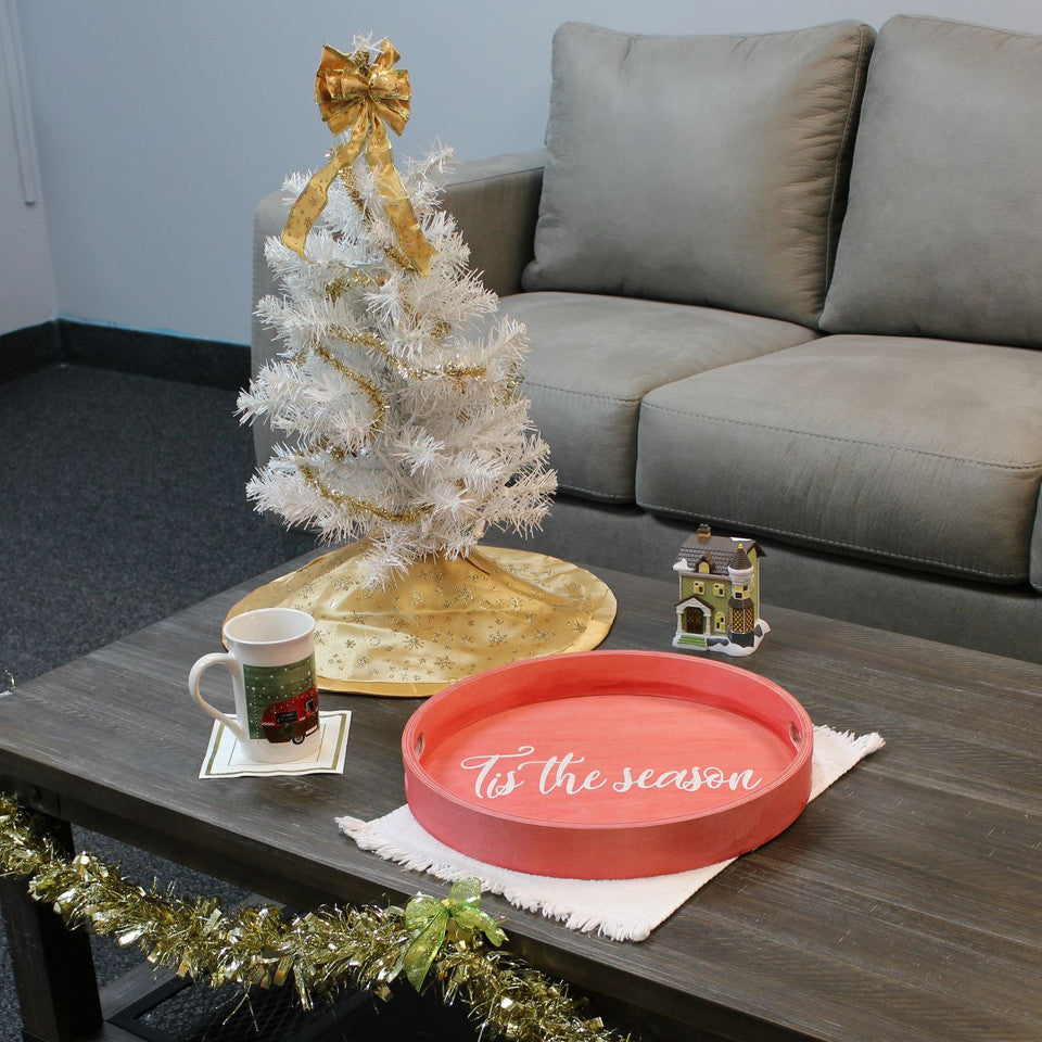Round Red Wooden Decorative Tray 13.75&quot;