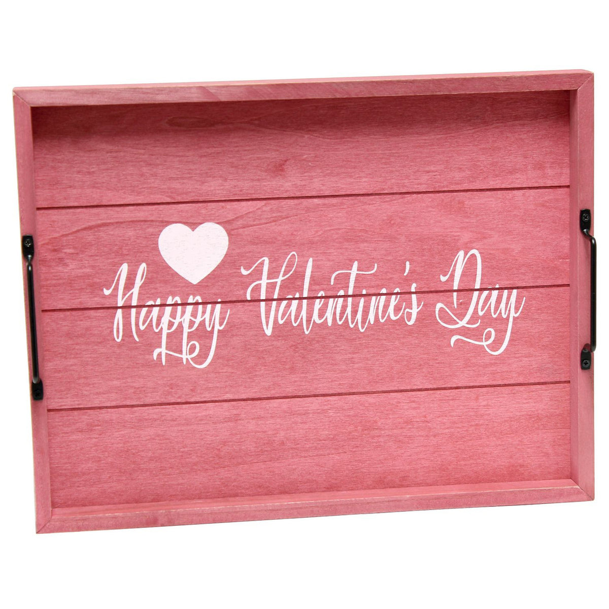 Happy Valentines Day Accent Wooden Tray 15.5&quot; Pink