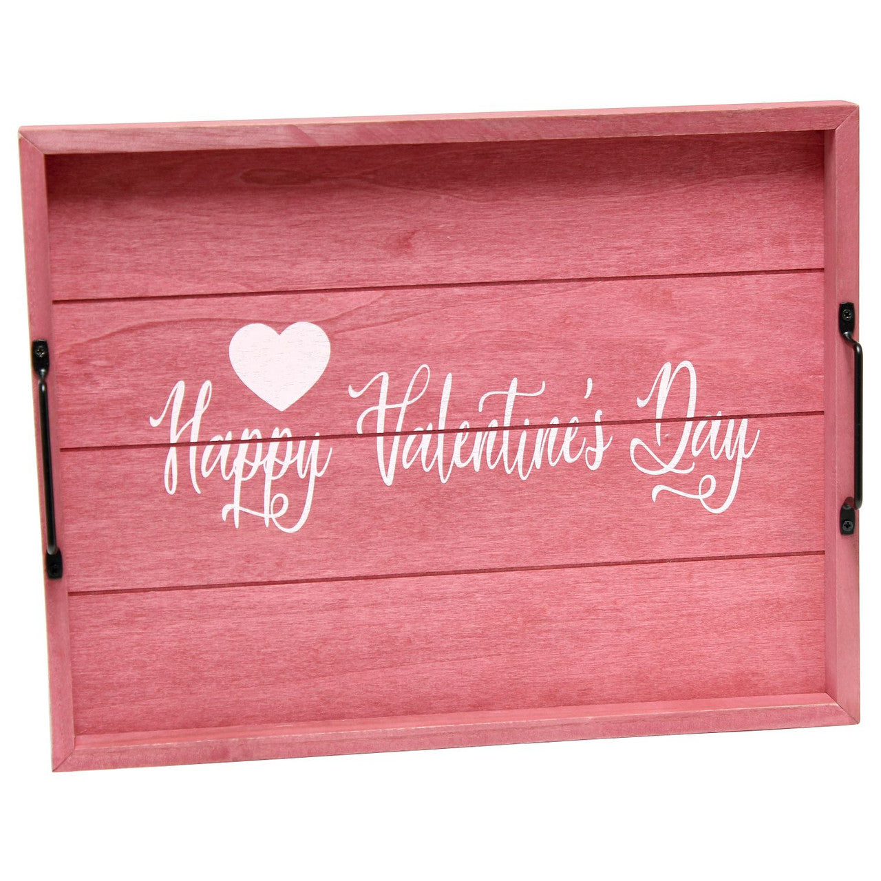 Happy Valentines Day Accent Wooden Tray 15.5" Pink