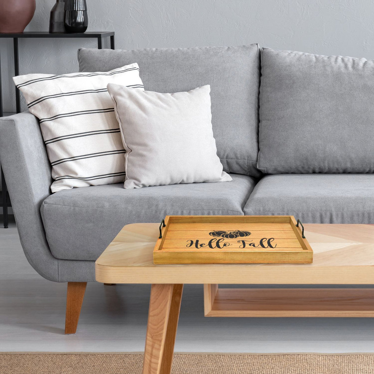 Rustic Rectangular Hello Fall Tray 15.5 Inch&quot; Beige and Black Farmhouse Accent Decor