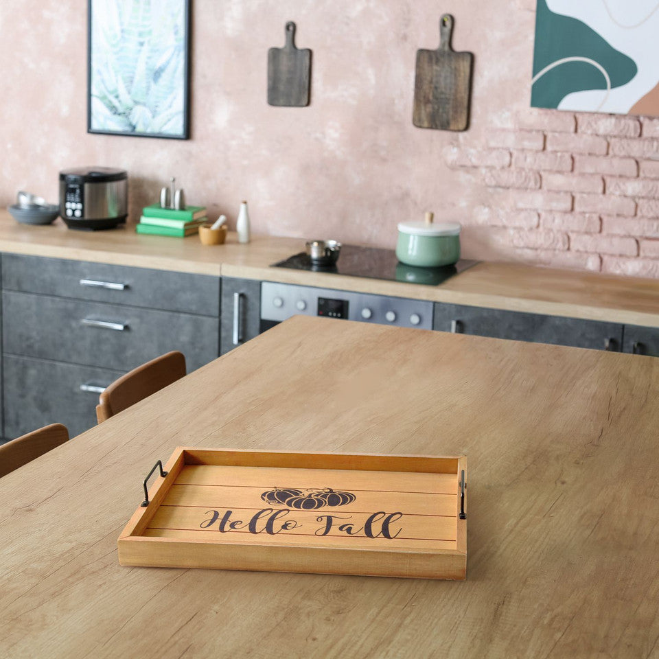 Rustic Rectangular Hello Fall Tray 15.5 Inch&quot; Beige and Black Farmhouse Accent Decor