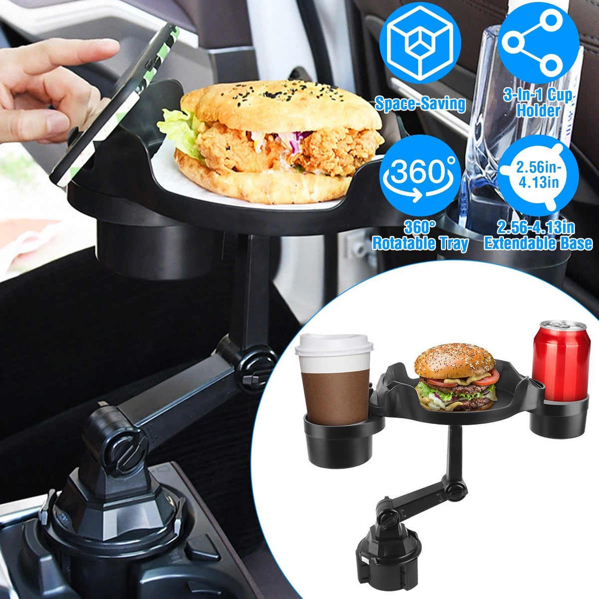 Car Cup Holder Expander Rotating Tray Bottle