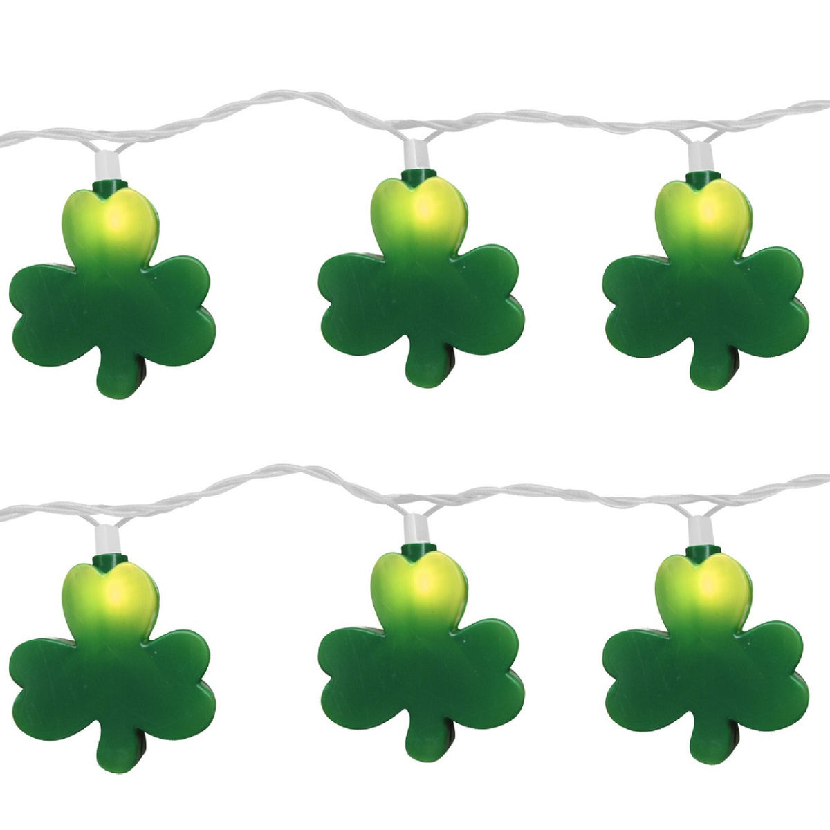 St. Patrick&#39;s Shamrock 10Ct Irish Novelty Lights, 11ft White Wire