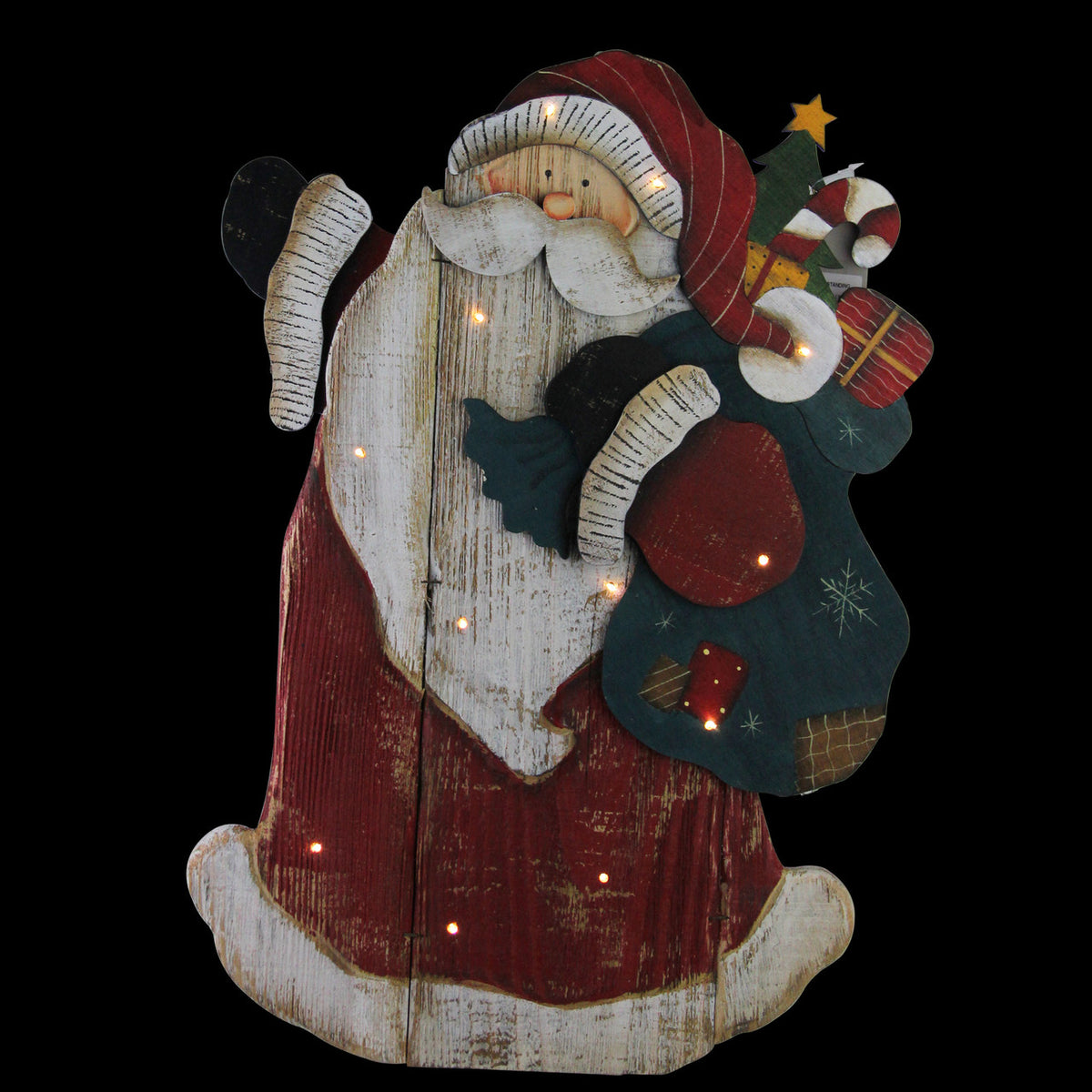 LED Lighted Santa Claus Christmas 19.5&quot; Wooden Figure for Christmas Decoration
