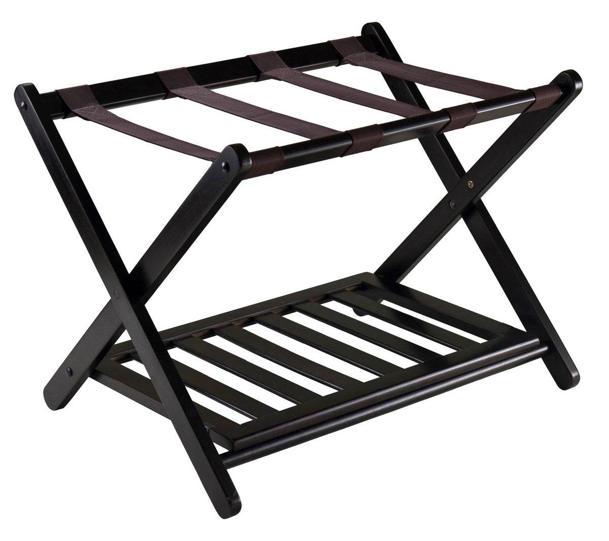 Wood Espresso Luggage Rack with Shelf 26.5&quot;