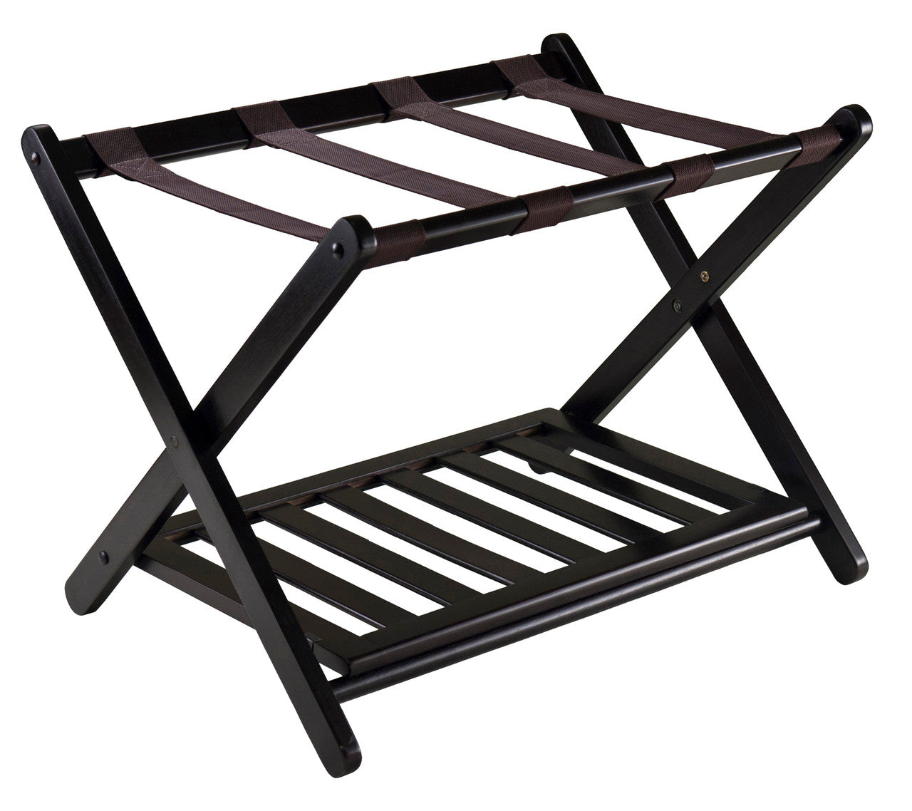Wood Espresso Luggage Rack with Shelf 26.5"