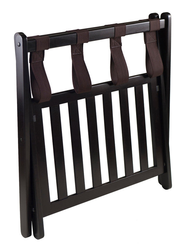 Wood Espresso Luggage Rack with Shelf 26.5&quot;