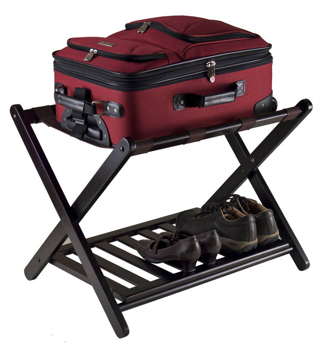 Wood Espresso Luggage Rack with Shelf 26.5&quot;