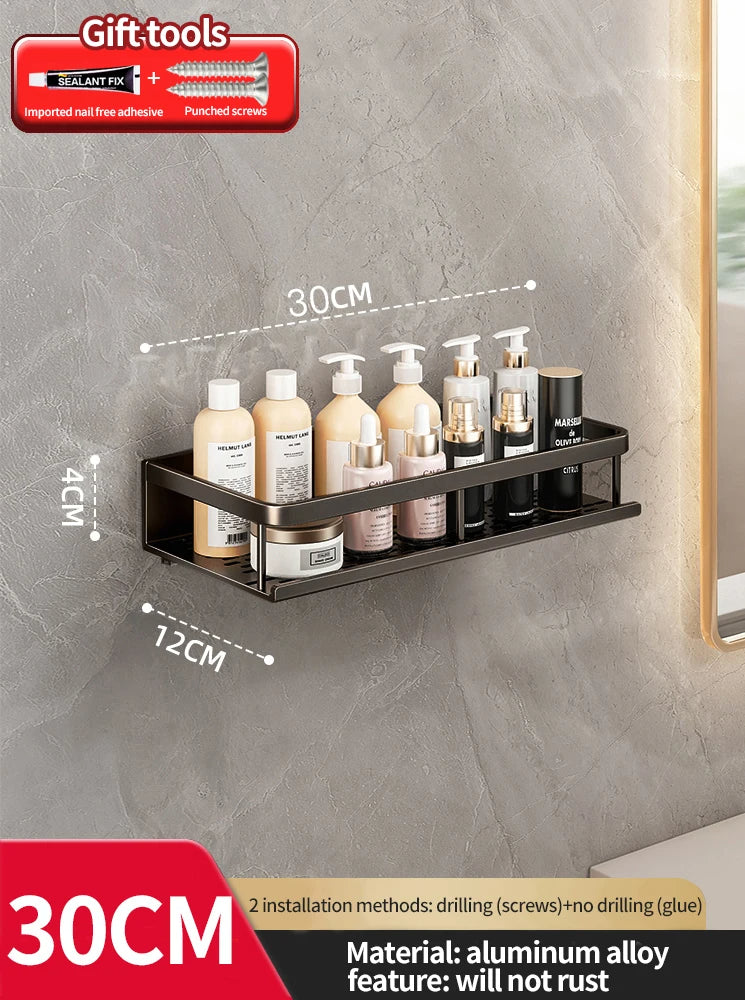 Aluminum Bathroom Shelf No Drill 30Cm (Black)