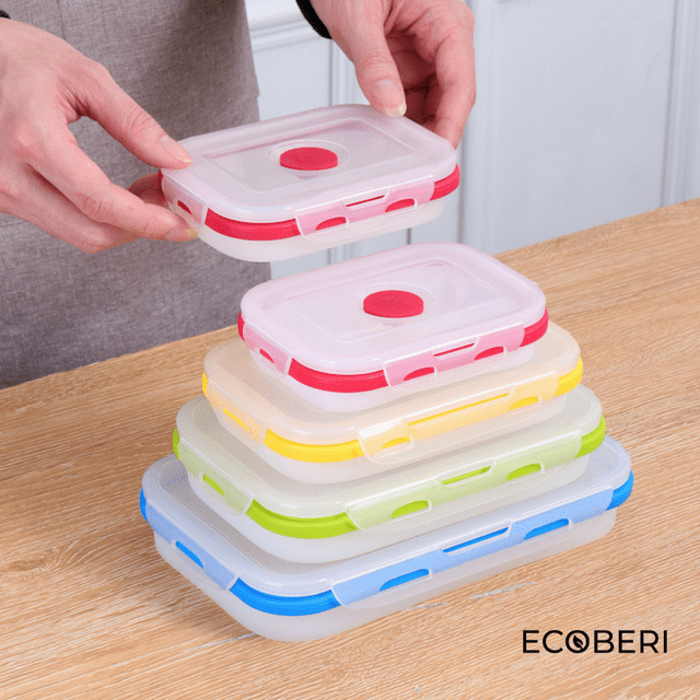 Airtight Food Containers Pack of 5, Collapsible Silicone Food Storage Containers