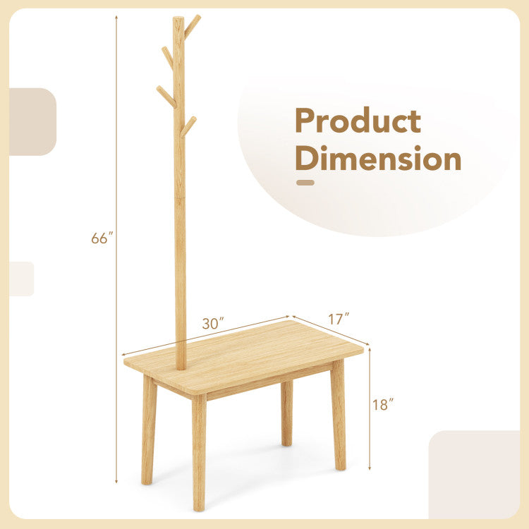 Wooden Side Table with Integrated Coat Rack