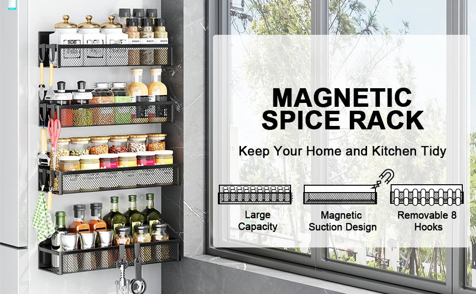 Magnetic Spice Rack Organizer for Fridge Side, 5-Pack