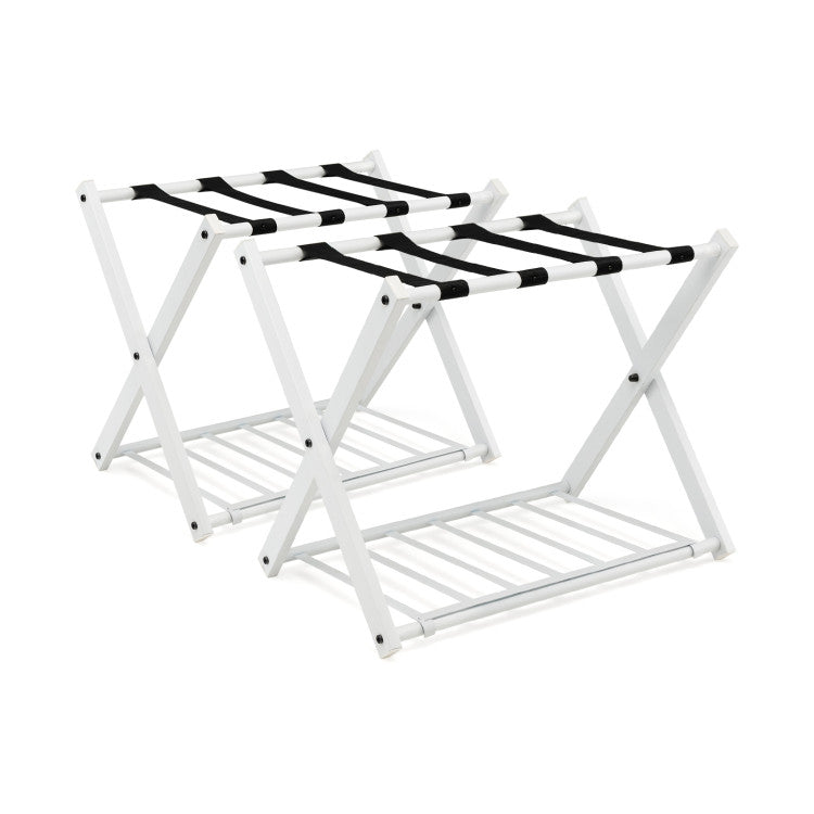 Space Saving Folding Suitcase Stands Set of 2 (White)