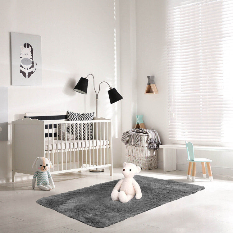 Modern Fluffy Shag Rug 4x6 with Non-Slip Grip (Gray)