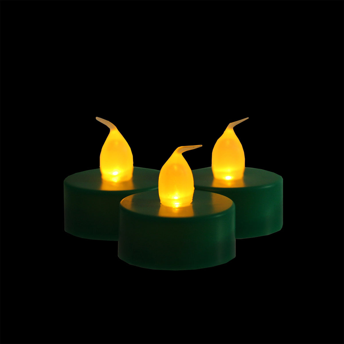 Green Christmas Tea Lights (Set of 3) – 1.5 Inch Battery Operated LED Flickering Holiday Candles