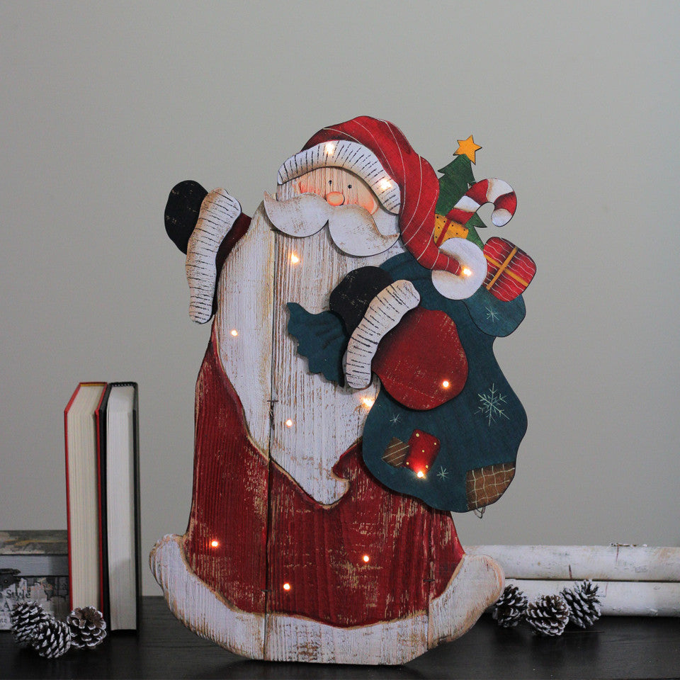 LED Lighted Santa Claus Christmas 19.5&quot; Wooden Figure for Christmas Decoration
