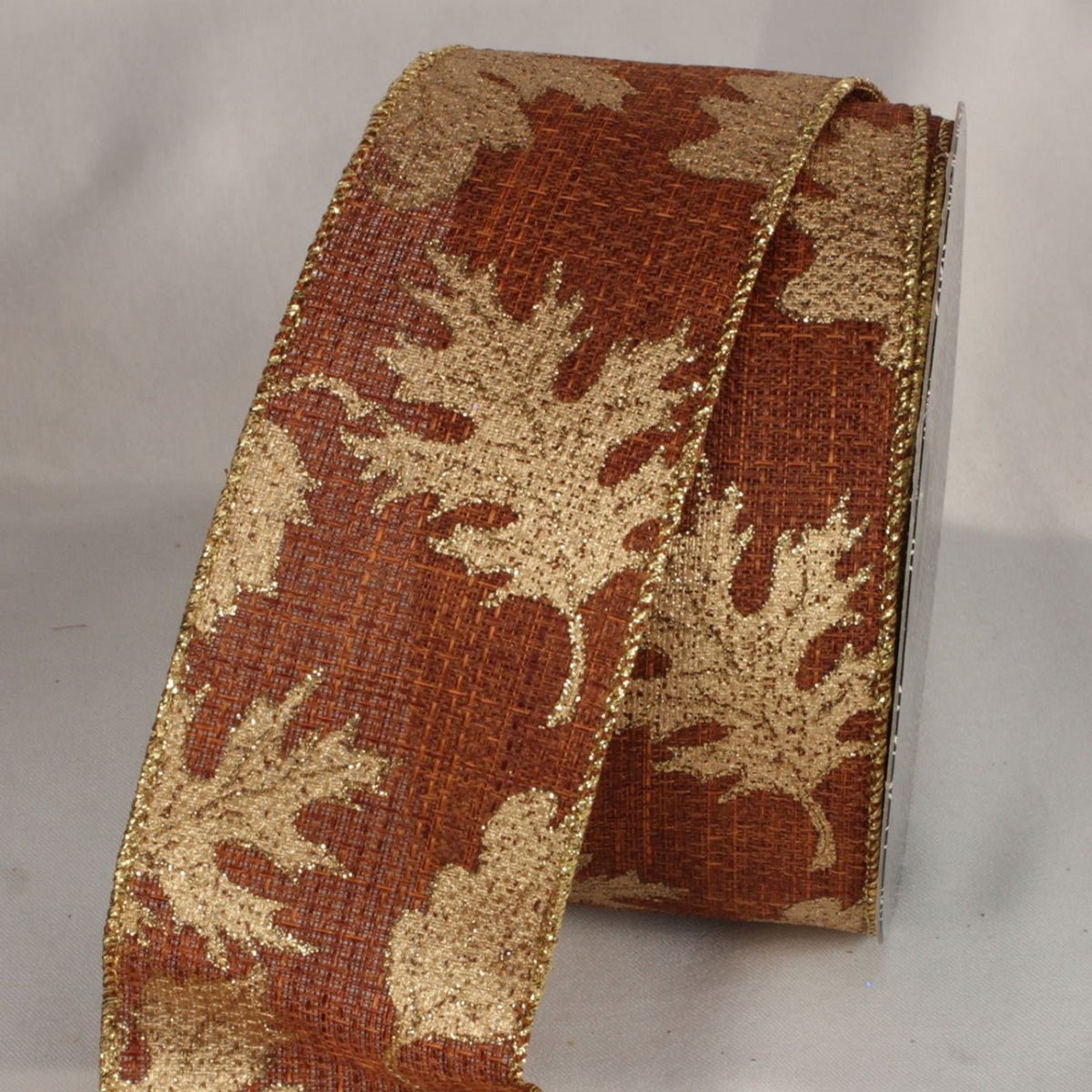 Autumn Decor Brown and Gold Fall Leaves Wired Craft Ribbon